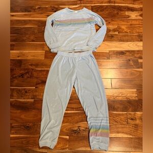 PJ Salvage Blue Pajama Set with Rainbow Stripes size large soft